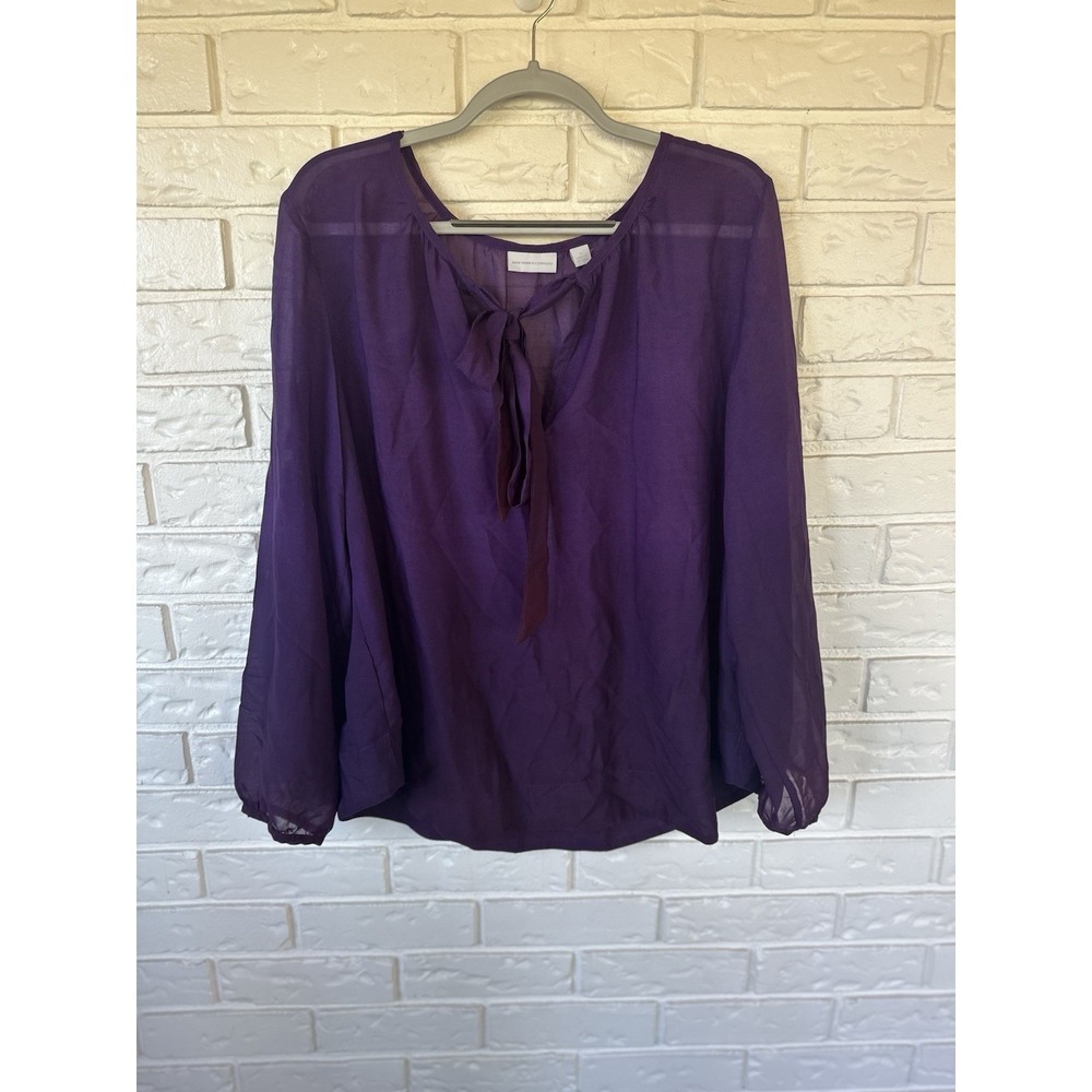 NY&C Purple‎ Tie Neck Sheer Ombré Top XL – Blair Waldorf Office Glam 💜